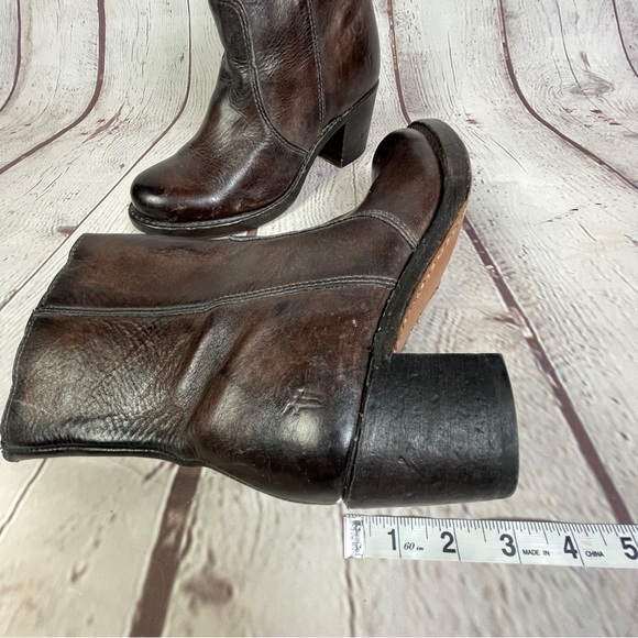 FRYE Sabrina brown leather block heel round toe campus mid boots, size 6.5 - Picture 15 of 15